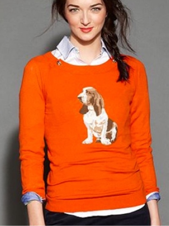 Tommy Hilfiger Sweaters - Tommy Hilfiger Womn M Orange Button Detail Basset Hound Graphic Pullover Sweater